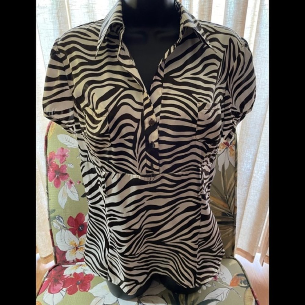 Bwear Black and White Zebra Print Short Sleeve Blouse